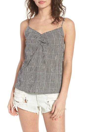Women's Bp. Cinch Neck Glen Plaid Tank, Size - Black