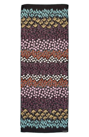Women's Valentino Flower Rows Silk Scarf, Size - Black