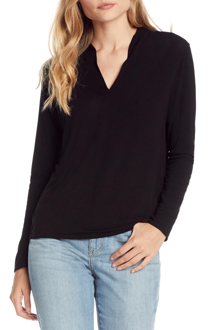 Women's Michael Stars Gathered V-neck Top, Size - Black