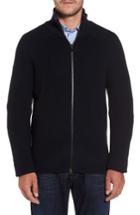 Men's David Donahue Shaker Stitch Wool Zip Cardigan - Blue