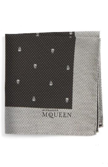 Men's Alexander Mcqueen Skull Dot Silk Pocket Square, Size - Blue