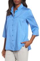 Women's Eileen Fisher Crinkled Satin Silk Shirt - Blue