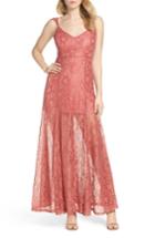 Women's Lulus Lace Illusion Skirt Gown - Pink