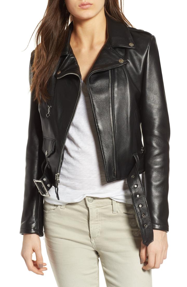 Women's Schott Nyc Crop Leather Jacket - Black
