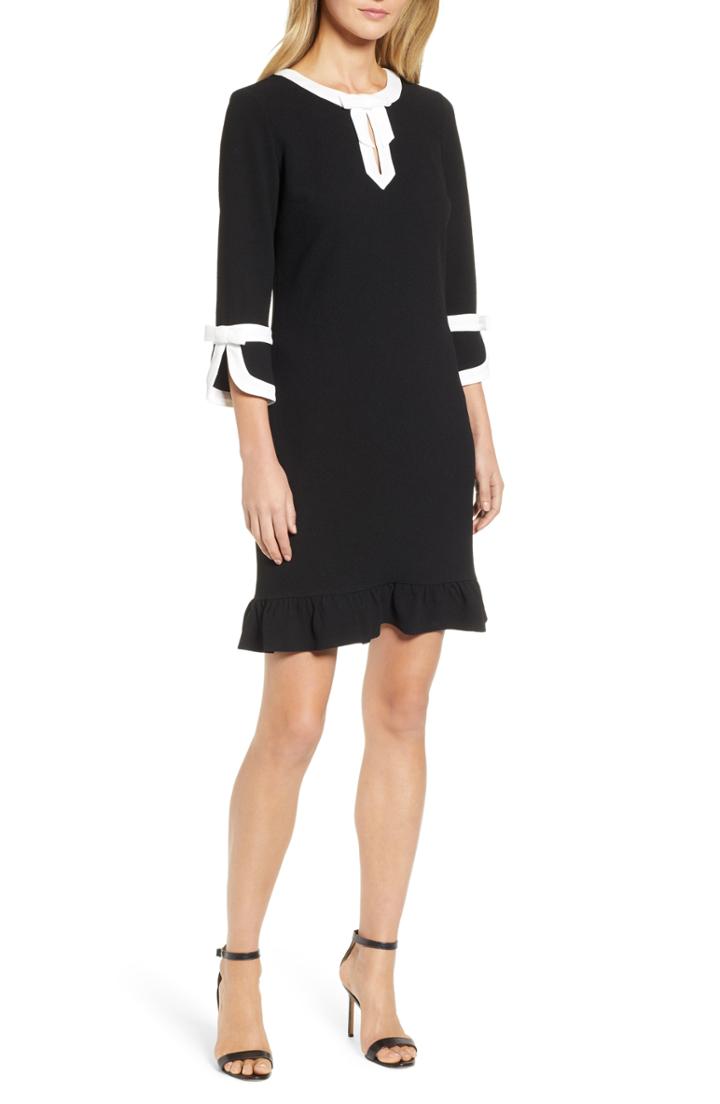Women's Karl Lagerfeld Paris Bell Sleeve Bow Shift Dress - Black