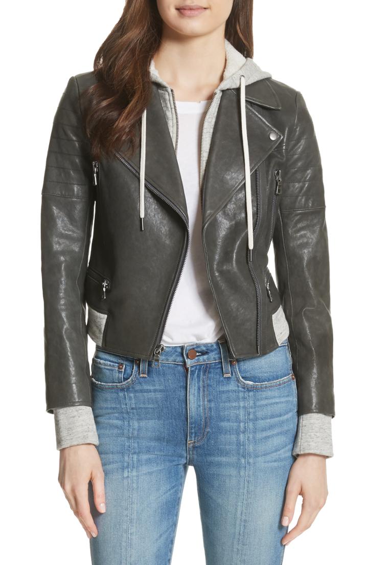 Women's Alice + Olivia Avril Hooded Combo Leather Jacket