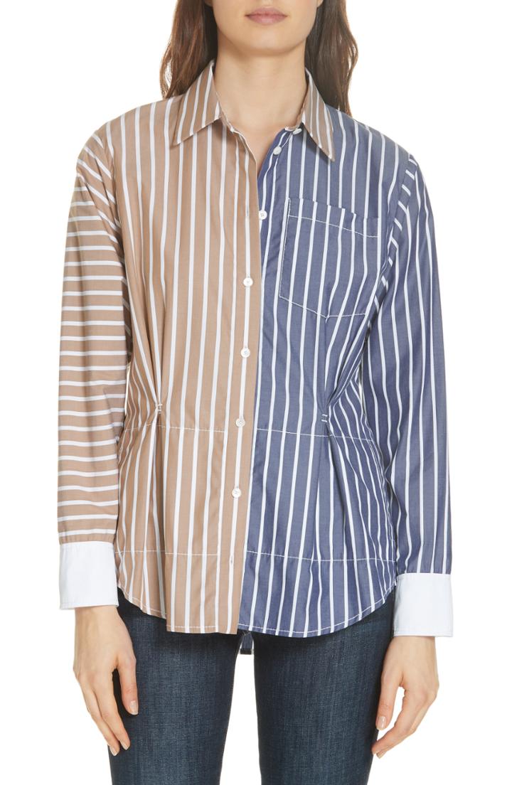 Women's Derek Lam 10 Crosby Colorblock Stripe Shirt - Blue