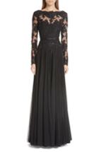 Women's Badgley Mischka Beaded Silk A-line Gown - Black