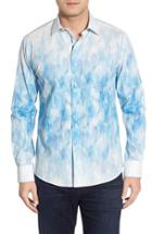 Men's Bugatchi Shaped Fit Abstract Print Sport Shirt, Size - Blue