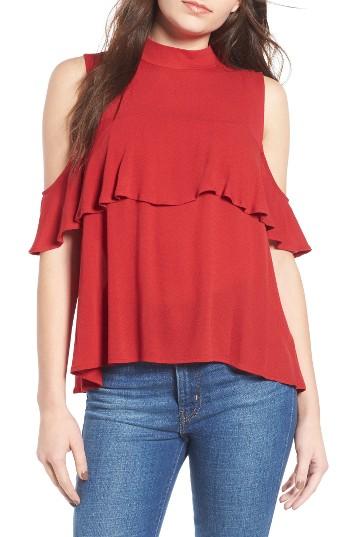 Women's Bp. Ruffle Cold Shoulder Top - Red