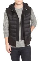 Men's Black Rivet Quilted Vest With Detachable Hooded Bib