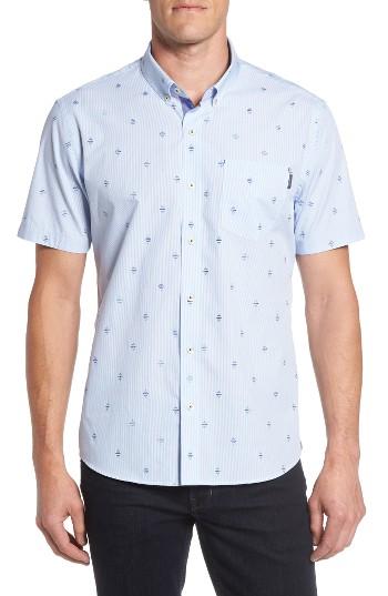 Men's 7 Diamonds Young Galaxy Embroidered Stripe Woven Shirt, Size - Blue