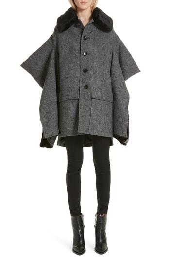 Women's Junya Watanabe Faux Fur Trim Split Sleeve Wool Coat - Grey