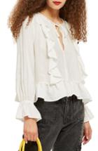 Women's Topshop Ruffle Tie Front Blouse Us (fits Like 0) - Ivory