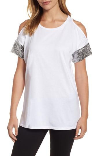 Women's Michael Michael Kors Sequin Sleeve Cold Shoulder Top
