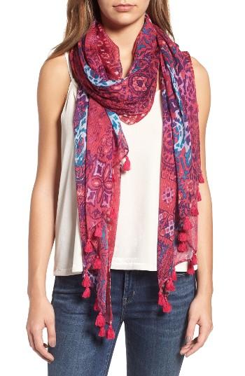 Women's Hinge Mixed Print Tassel Scarf, Size - Pink