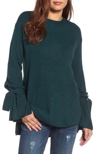 Women's Halogen Tie Bell Sleeve Sweater, Size - Green