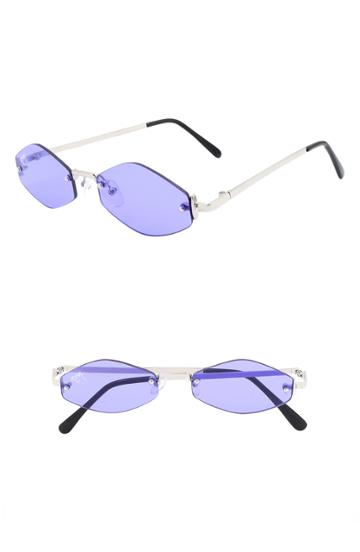 Women's Nem Retro 55mm Rimless Geometric Sunglasses - Deep Purple/ Silver