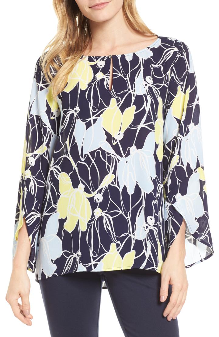 Women's Chaus Aerial Flowers Keyhole Top