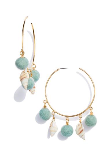 Women's Wild And Woolly Shell & Pom Hoop Earrings
