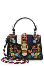 Gucci Mini Sylvie Flower Embroidery Leather Shoulder Bag - Black