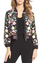 Women's Needle & Thread Flower Foliage Embroidered Bomber Jacket