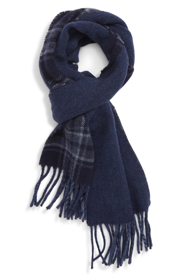 Men's Polo Ralph Lauren Reversible Stable Plaid Wool Blend Scarf, Size - Blue
