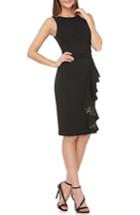 Women's Carmen Marc Valvo Infusion Sequin Cascade Ruffle Cocktail Sheath - Black