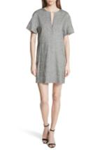 Women's Theory Split Neck Linen Blend Shift Dress, Size - Black