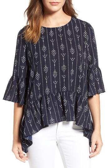 Petite Women's Gibson Ruffled Handkerchief Hem Top P - Blue