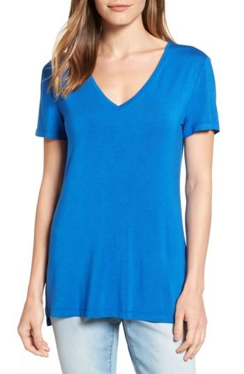 Petite Women's Halogen V-neck Tunic Tee P - Blue