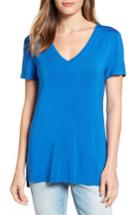 Petite Women's Halogen V-neck Tunic Tee P - Blue