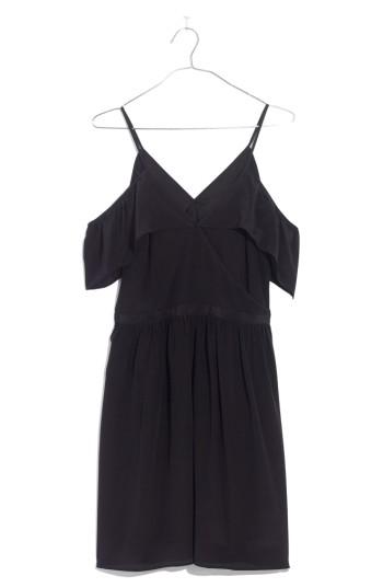 Women's Madewell Ruffle Cold Shoulder Silk Dress - Black