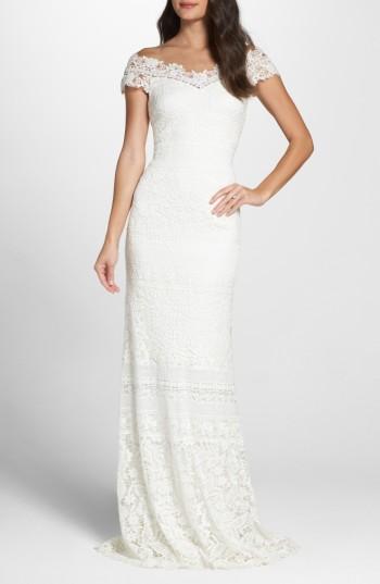Women's Tadashi Shoji Off The Shoulder Illusion Lace Gown
