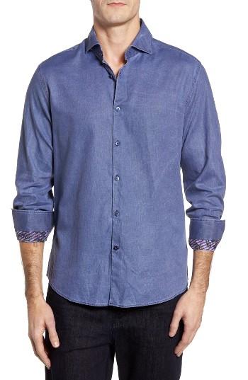 Men's Stone Rose Trim Fit Delave Wash Sport Shirt