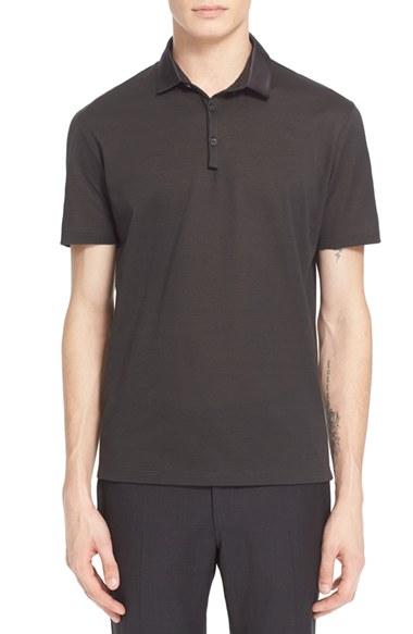 Men's Lanvin Grosgrain Collar Polo - Grey