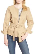 Women's J.crew Tie Waist Collarless Jacket, Size - Beige