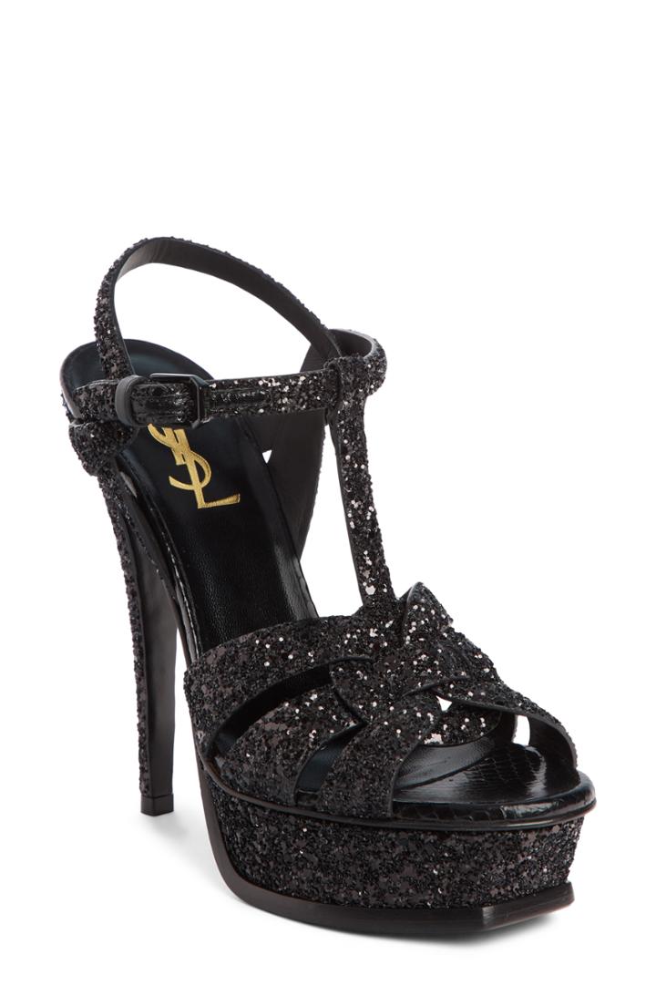 Women's Saint Laurent Tribute Genuine Snakeskin Glitter Platform Sandal