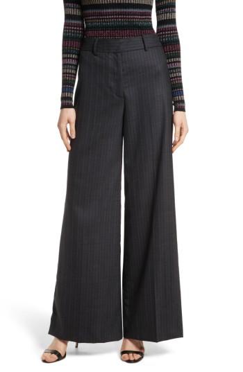 Women's Milly Sia Pinstripe Italian Stretch Wool Trousers - Grey