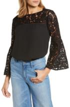 Women's Halogen Lace Bell Sleeve Top, Size - Black