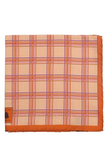 Men's Robert Talbott Plaid Silk Pocket Square, Size - Orange