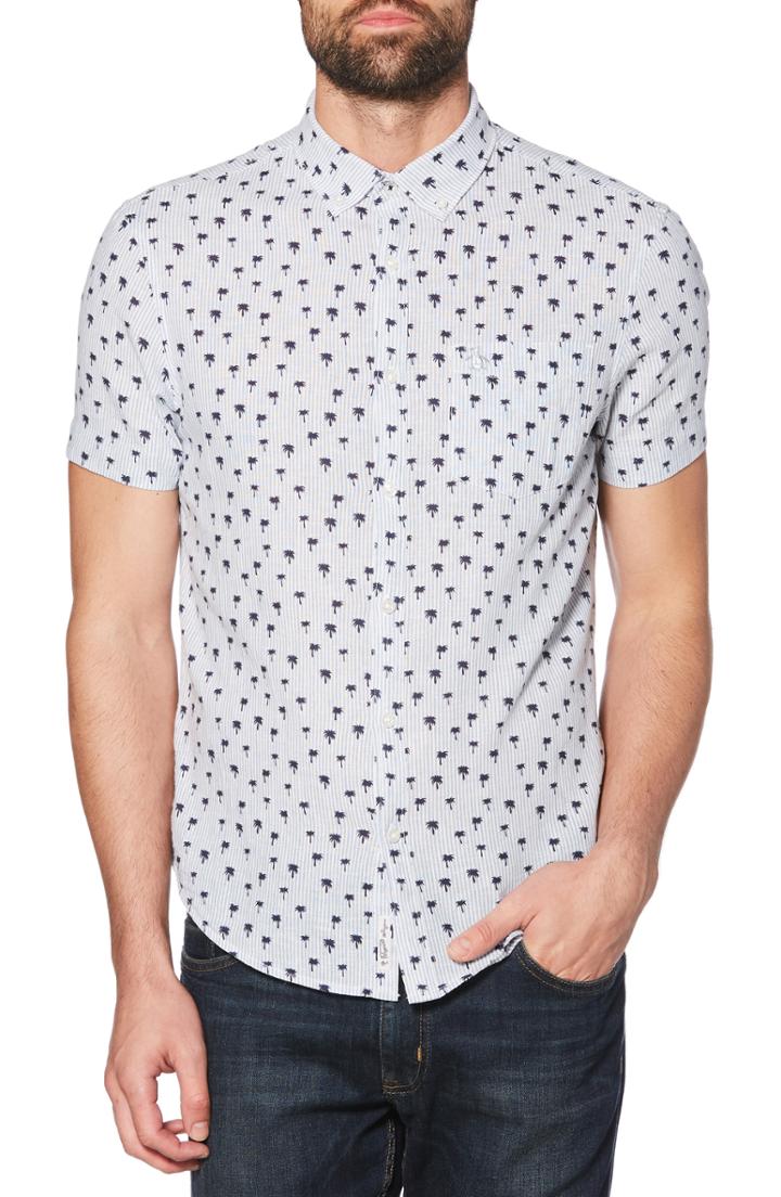 Men's Original Penguin Palm Tree Print Woven Shirt - Blue