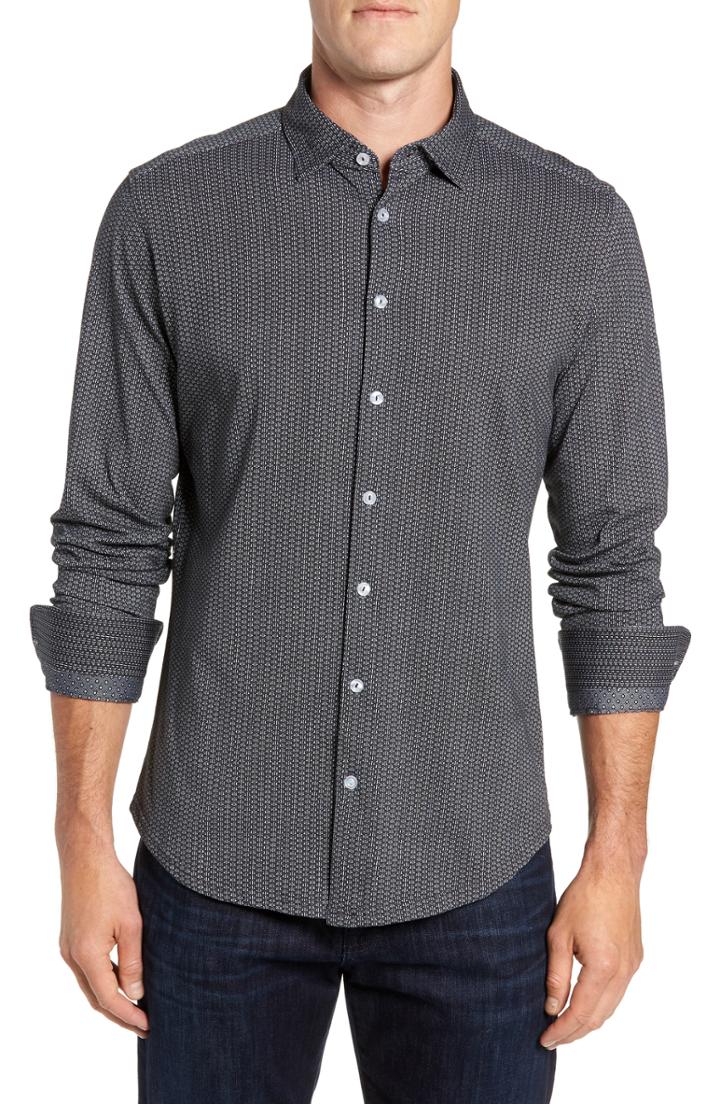 Men's Stone Rose Trim Fit Sport Shirt, Size - Black