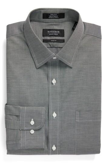 Men's Nordstrom Men's Shop Trim Fit Non-iron Solid Dress Shirt .5 - 32/33 - Grey