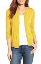 Women's Halogen Three Quarter Sleeve Crewneck Cardigan - Yellow