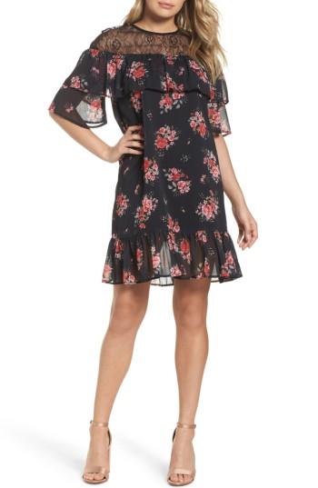 Women's Nsr Ruffle Chiffon Shift Dress - Black