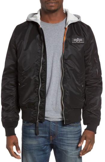 Men's Alpha Industries Lightweight L2-b Flight Jacket With Knit Hood, Size - Black