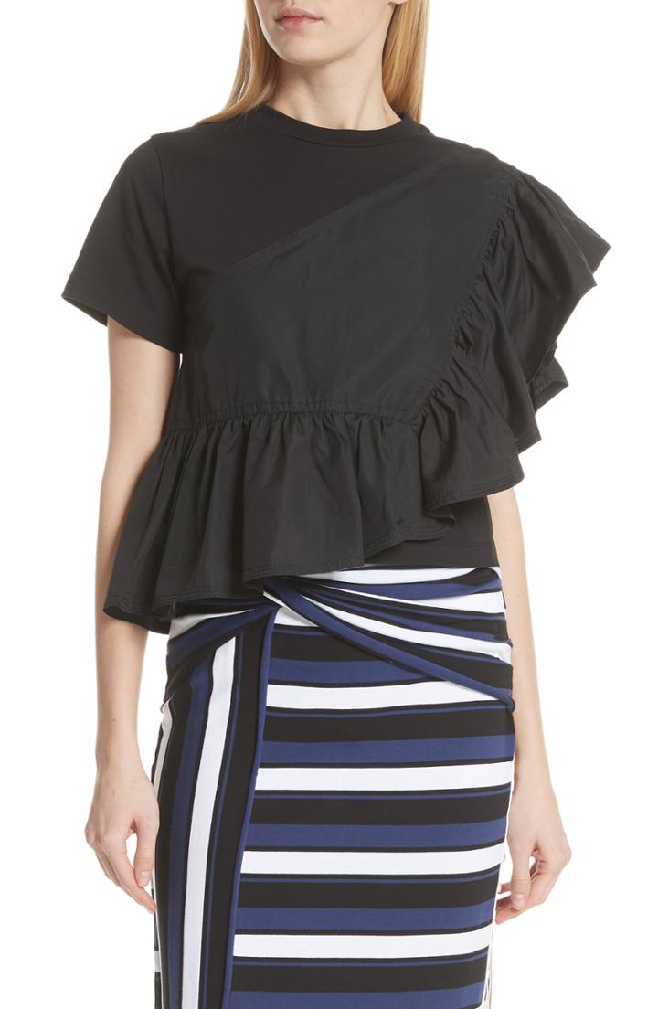 Women's 3.1 Phillip Lim Flamenco Asymmetrical Ruffle Trim Tee