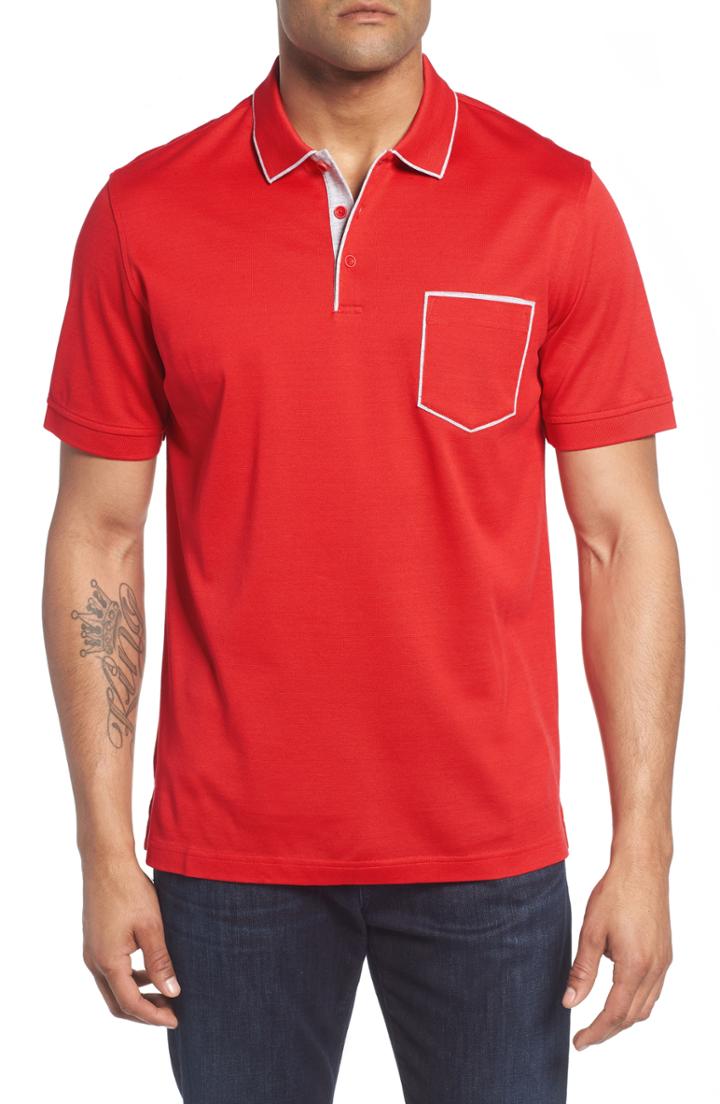 Men's Bugatchi Pique Knit Polo, Size - Red