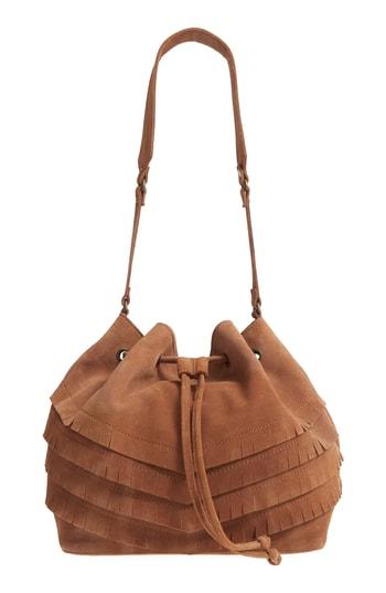 Ten79la Chevron Fringe Suede Bucket Bag - Brown